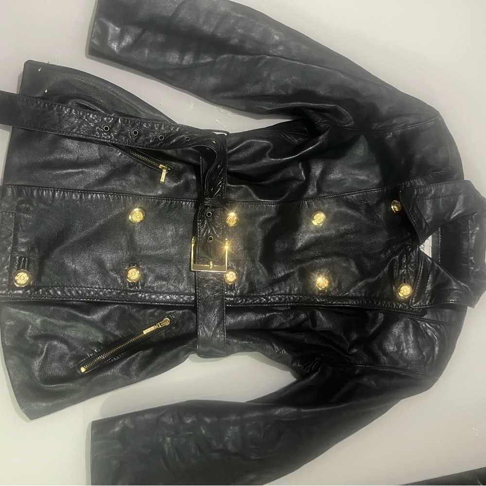 Black Leather Jacket with Gold Accents